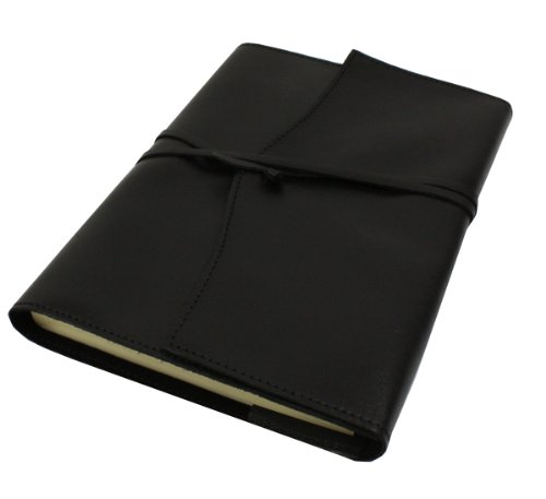 Papuro Milano Refillable Handmade Italian Black Leather Lined Journal - 15 x 21 cm