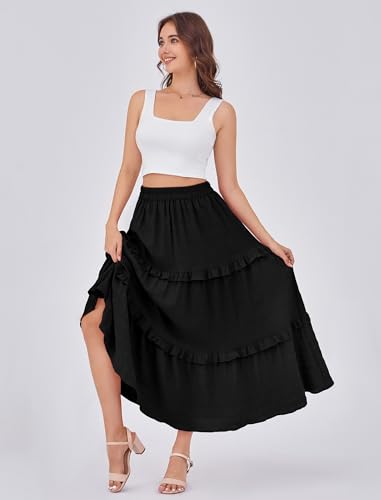 Gracyoga Maxi Skirts for Women Casual Elegant High Waisted A Line Flowy Ruffle Tiered Long Skirt with Pockets2