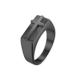 TIEHOKTW Anillo de compromiso de acero inoxidable para hombre, 8 mm, con cruz plateada, negra y dorada, grabado para él, P 1/2, Metal, Sin piedra preciosa