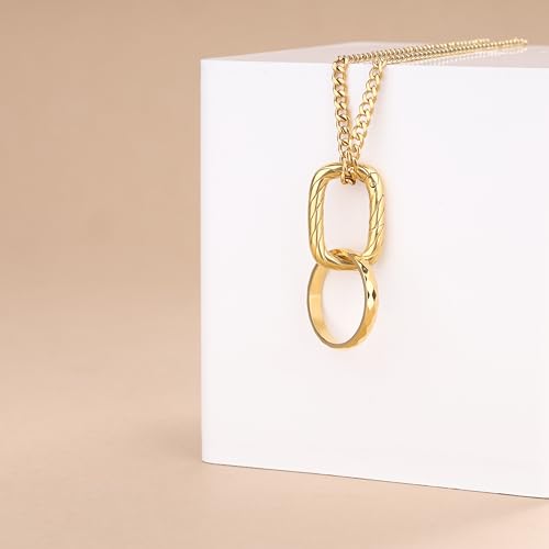 GAVU Ring Holder Necklace for Women, Rectangle Stainless Steel Ring Keeper Necklaces for Women 16"/18"/20"4