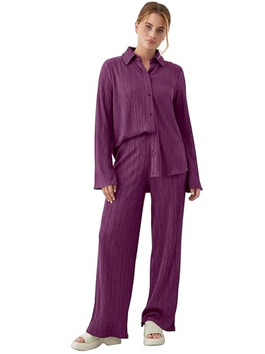 Image of TRENDMALLS Women's Cotton Blend Long Sleeves Shirt with Trouser Co Ords Set for Women