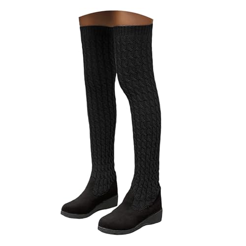 Boots Botas altas por encima de la rodilla para mujer, botas de tacón grueso, botas de calcetines simples con suela gruesa, zapatos largos para mujer, festival, Negro , 37 EU