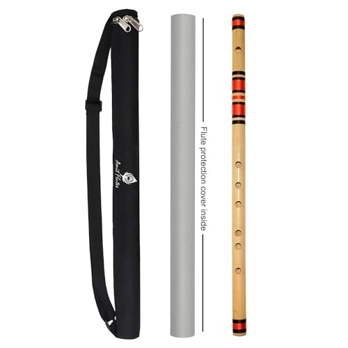 Image of A Sharp Medium Handcrafted Bamboo Flute Indian Classical Bansuri for Right Hand (7 Holes, 54.5 CM Length) (Orange Thread)