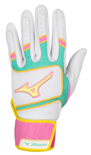 Mizuno Pro Select Youth Baseball Batting Glove, White-Teal, Large