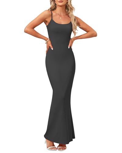 Image of AUSELILY Womens Bodycon Maxi Dress Square Neck Sexy Slip Long Dress | Sleeveless slip design with a long skirt line, Going out dress for celebrations, Style with heels