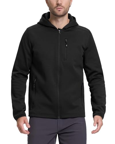 33 000ft Herren Softshelljacke Leichte Übergangsjacke mit Kapuze Sportjacke Stretch Fleece Hoodie für Männer Funktionsjacke für Wandern und Outdoor-Aktivitäten Schwarz L
