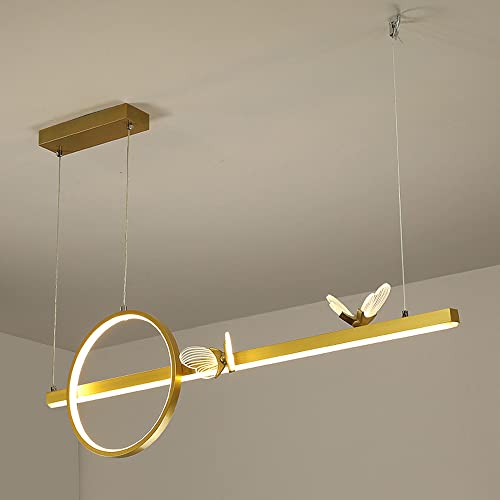 Luminaire suspendu papillon acrylique fini or lustre LED tricolore anti-éblouissement