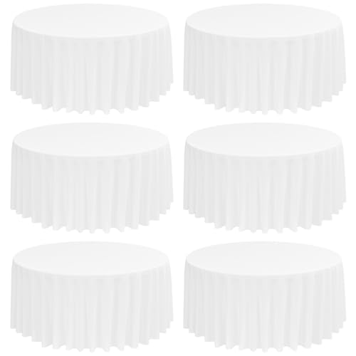 FXKS Lot de 6 Nappes Blanche de Polyester, Nappe Ronde Blanche, Nappe Ronde 108 Pouces/ 275cm, Résistant aux Taches et aux Rides Lavable Nappe pour Banquet de...