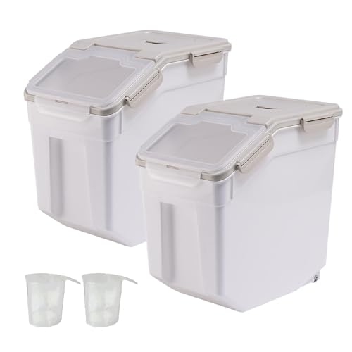 Toolzia 2 Pcs Airtight Cereal Storage Container 10kg with Scoop, Plastic Flour Storage Box Large Rice Dispenser Dry Food Storage Container Grain Sealed Container BPA-Free Storage Bins (Grey)