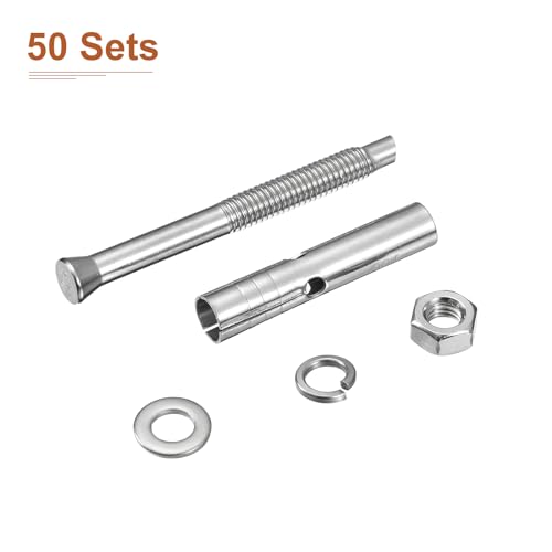 Image of DTGN M6 x 60 Expansion Bolts - 50Pack- Good for Concrete Dry Brick Block Walls - 304 Stainless Steel - Silver