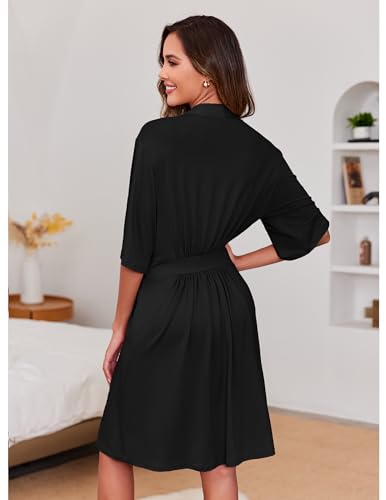 Image of Ekouaer Short Robes for Women Lightweight Kimono Robes Knit Bathrobe Soft Sleepwear with Pockets S-XXL