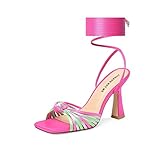 JIUHANG RHY ME Women's Open Toe High Heel Sandals with Square Toe, Chunky Heel, Strappy Tie-Up with Bow Knot, Multi-colored, and Cutout Design.