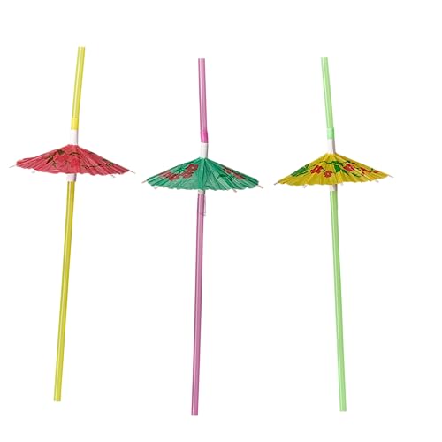 Image of Comfy Package [50 Count] Umbrella Straws, Flexible Plastic Cocktail Straws - Assorted Colors Swizzle Sticks - Fancy Mini Umbrella Drinking Straws for Hawaiian Beach Cocktail Luau Party Decor