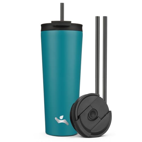 Image of Konokyo 26 oz Insulated Tumbler Water Bottle with Straw Lid, Blue
