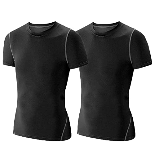 LANDUNSI 1~3 Pack Youth Boys Compression Shirt Athletic Short Sleeve Baseball Undershirt Soccer Sports Base Layer Top2