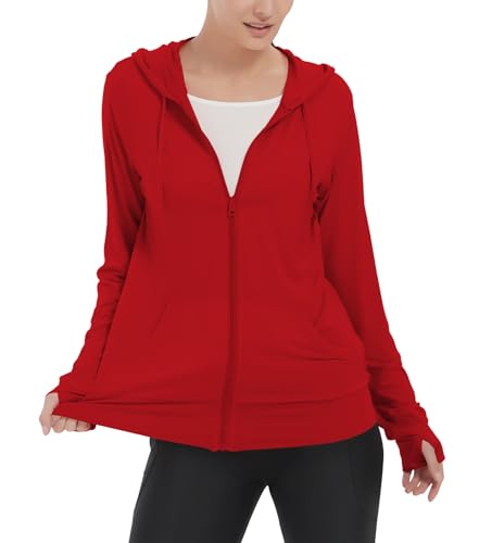 LETAOTAO Womens Lightweight Zip Up Hoodies Stretch Thin Summer Jackets For Women Red