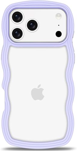 Image of GoldKart iPhone 17 Pro Case Wavy Edge Clear Back Design, Anti-Slip Grip Cute Wave Curly Frame Shape Shockproof Soft TPU & Hard PC Bumper Protective Phone Case Cover for Women Girls - Purple