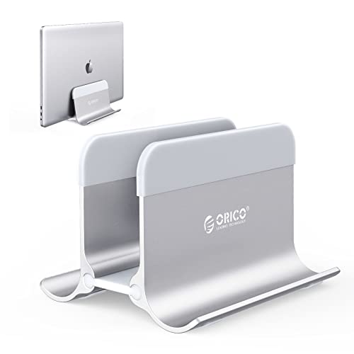 ORICO Soporte Vertical para portátil, Soporte Portátil Vertical Ajustable, Laptop Stand de Aluminio, Ahorra Espacio, para MacBook, Surface, DELL, Gaming,Color Plateado