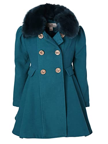 Cremson Girls? Wool Look Princess Winter Dress Pea Coat Jacket Faux Fur Collar2