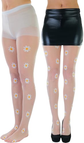 Image of ToBeInStyle Women's Sheer Fashion Ankle Socks & Pantyhose w /Springtime Daisy Design