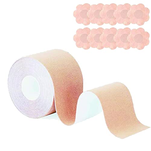 Ruban de Levage de Poitrine,Soutiens-Gorge Autoadhésifs Breast Lift Tape,5 Paires de Couvre-tétons de pétales,pour A-E Cup Cover