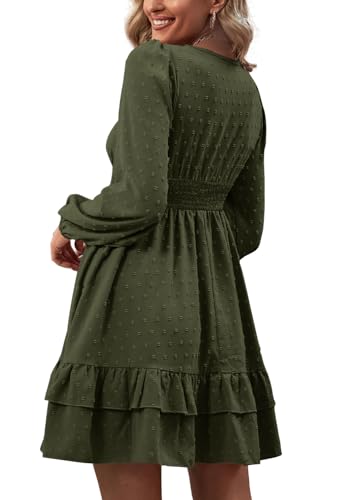 Rooscier Women's Wrap V Neck Swing Ruffle Swiss Dots Long Sleeve Mini Dress2