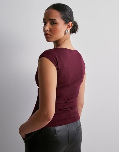 Image of SIGHTBOMB Ultra Soft Fabric Afford LUX Edition Double Layered Boat Neck Folded Cap Sleeves SOFTLINE Cuddle TOP for Women