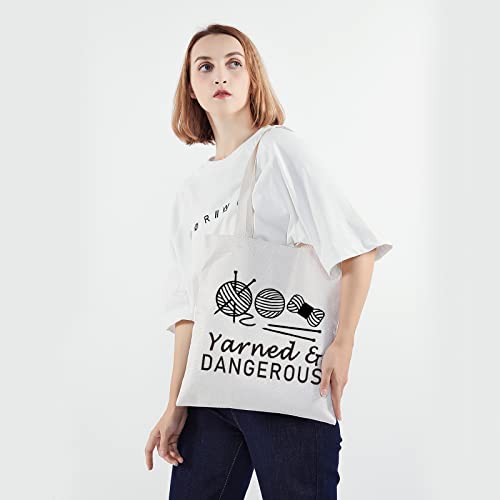 Image of PWHAOO Knitting Project Bag Knitting Gift Yarned and Dangerous Yarn Tote Bag Knitting Bag Mothers Day Gift