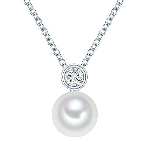 Valero Pearls Damen-Kette Sterling Silber 925 Süßwasser-Zuchtperlen mit Zirkonia weiß - Halskette für Frauen mit Süßwasser-perle Cover