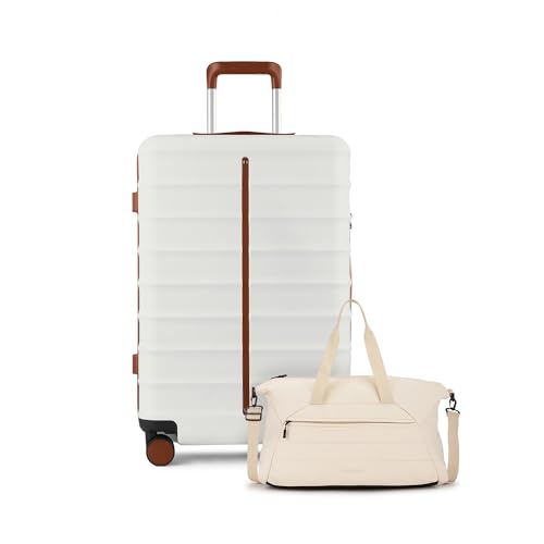 Image of Assembly 28 Inches Large Luggage for Flight Travel with TSA Lock and dust Cover and Premium Duffle Bag with Adjustable Shoulder Starp | 110L + 40L | White | Odyssey