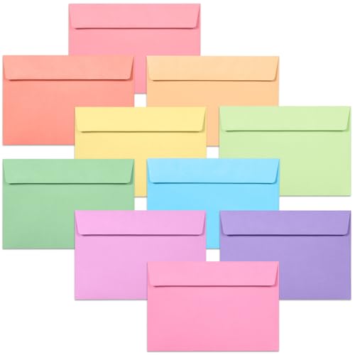 Enveloppes C6 – Lot de 50 Enveloppes A6 Colorées, 114 x 162 mm, 10 Couleurs Pastel Vives, Idéales pour Mariages, Anniversaires, Faire-Part et Cartes de Remerciement