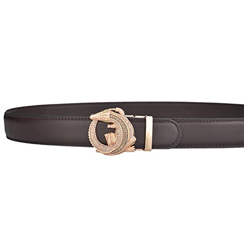 Men's Leather Ratchet Belt - Slide Automatic Rhinestone Gold Buckle Adjustable For Jeans, Suits & Work2