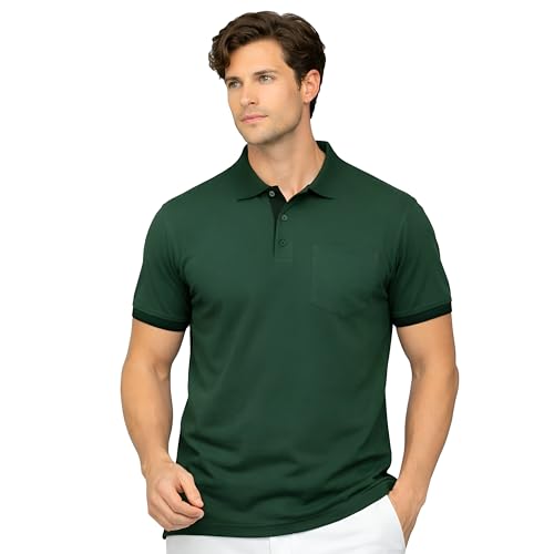 Image of Men's Premium Cotton Pique Polo T-Shirt, Classic Fit Short Sleeve Casual Summer Shirt, Soft & Breathable Fashion Polo