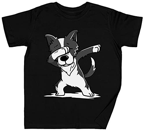 Gracioso Dabbing Frontera Collie Perro Animal Negro Niños Chicos Chicas Camiseta Unisexo Tamaño XL Black Kid's Boys Girls tee Size XL