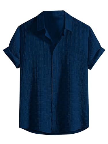 Image of Leriya Fashion Men's Formal Button Down Shirt - Slim Fit Office Wear Shirt for Men | Textured Short Sleeve Polycotton | Business & Meeting Ready (Available in Plus Size)