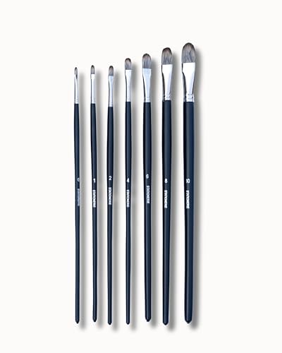 Image of Stationerie Filbert Paint Brushes Set /Handmade Professional Artist Long Handle Painting Brush Set for Acrylic, Watercolor, & Gouache Painting (7 Filbert Brushes)(Matt Black)