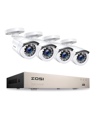 ZOSI 1080p DVR 5MP Lite Kit de Cámara de Vigilancia Exterior 8CH H.265+ Grabador con 4pcs Cámara de Seguridad Interior, Visión Nocturna, Alarma de Movimiento, Sin Disco Duro