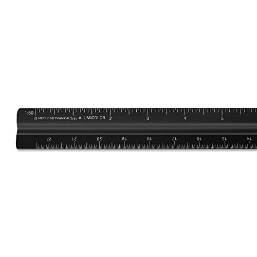 Image of Alumicolor Aluminum Mechanical Metric Solid Drafting Scale, 30 Centimeter, Black