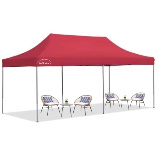 Image of 10x20ft / 3x6m Pop up Outdoor Canopy Tent | Portable Shade Instant Folding Gazebo Tent | Heavy Duty Gazebo Canopy Shelter 2 Mins Installation | 40Kgs (Classic Red)