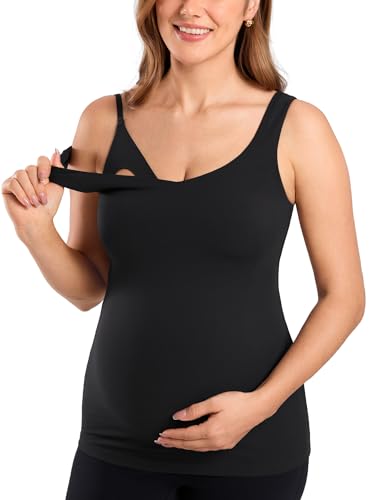 MOMANDA Maternity Nursing Tank Tops with Built in Bra Sleeveless Casual Pregnancy Tee V Neck Workout...