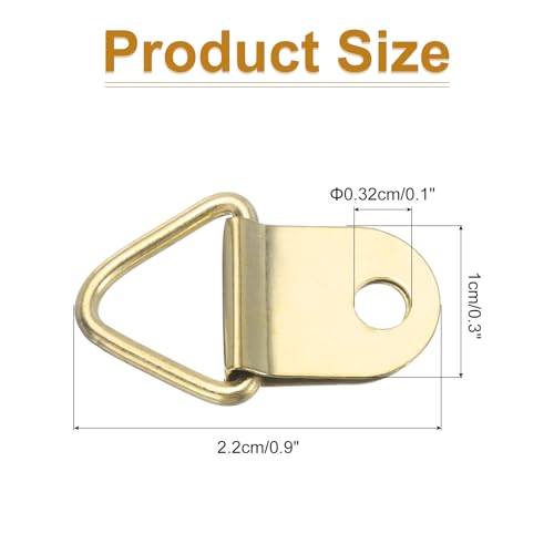 Image of uxcell 100Pcs Triangle Ring Iron Picture Hangers with Screws, Single Hole with Screw Small Decor Hooks for Hanging Picture Clock, Paintings Artwork Picture Frame Hook Photos Gold