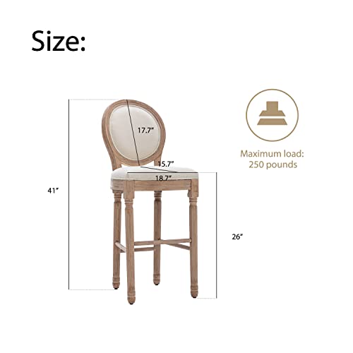 Image of Virabit Counter Height Chairs Set of 4, French Country Bar Stools with Solid Wood Frame and Upholstered Seating, 26 Inch Bar Stools