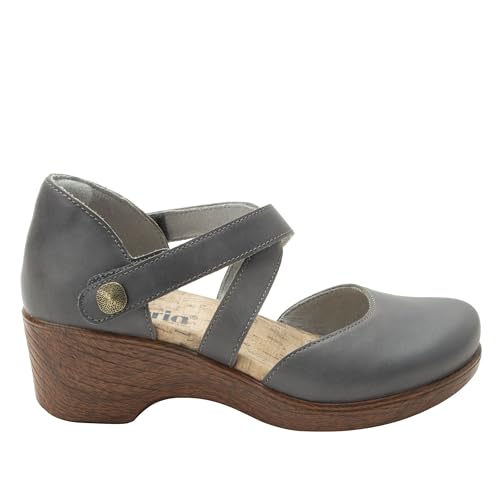 Image of Alegria Womens Savina Leather Wedge - Stylish and Versatile Mary Jane for Endless Support - Enhanced Arch Slip Resistant Platform Ankle Cross Strap Heel for Professionals