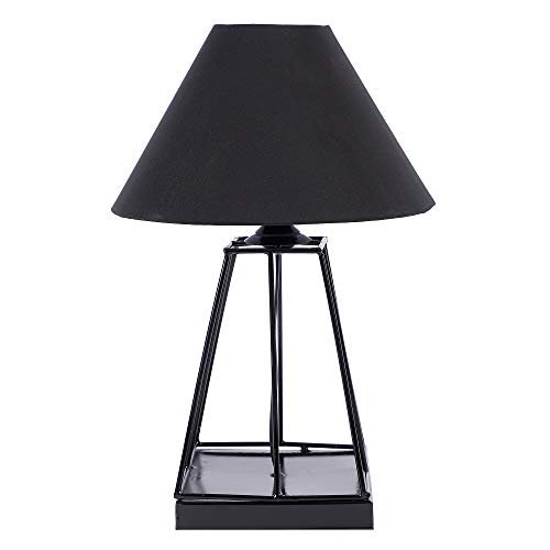 Image of tu casa Black Cotton Shade with Black Metal-Iron Base Table Lamp | Elegant Bedside & Desk Lamp for Bedroom, Living Room, Office, Home Decor & Gifting (Height : 15 Inch /No Blub Included)