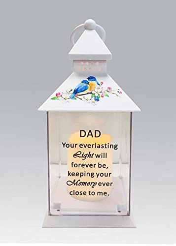 Dad Memorial Light Up Lantern - Bird Floral Candle Graveside Memory Remembrance