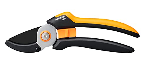 Sécateur à enclume Fiskars L, Solide, P361, Pour brindilles et branches sèches, Revêtement antiadhésif, Lames en acier inoxydable, Longueur : 20,1 cm, Noir/Orange, 1057165