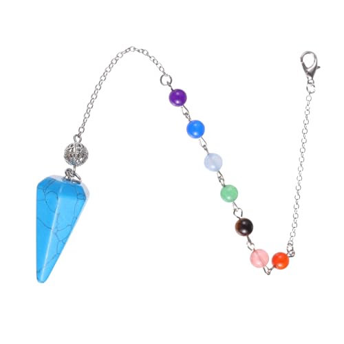 YOSADIER Pendentif Pendule Conique En Cristal Naturel Bleu Synthétique, Chaîne Chakra Hexagonale, Accessoire Artisanal Amulette, Décoration Bijoux Ésotériques, Présent Spiritualité Féminine