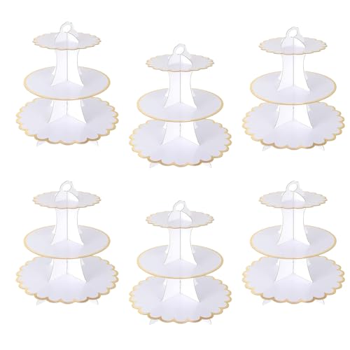 YAYODS 6 Pack 3 Tier Cupcake Stands, White Cardboard Cake Stands for Afternoon Tea, Dessert Tower for Party,Birthday,Anniversary, Wedding