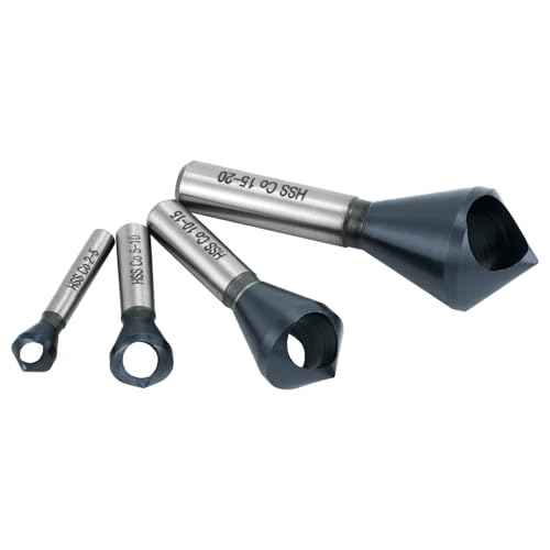 Image of QWORK 4PCS Cobalt Single-End Countersink Chamfer Tool Set, M35 High-Speed Steel, 90 Cutting Angle