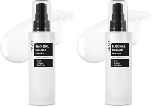 coxir BLACK SNAIL COLLAGEN EMULSION | Black Rice, Snail Mucin, Collagen, Hyaluronic Acid | Lightweight Face Moisturizer | Firming, Nourishing, Korean Skin Care [100ml/3.38 fl.oz] (Pack of 2)